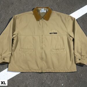 Vintage 90's Chevy Trucks Jacket Men's XL Tan Corduroy Collar Coat Workwear Zip